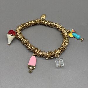 Summer Vacation Poolside Theme Charm Bracelet Gold Tone Cocktail Snow Cone Ice